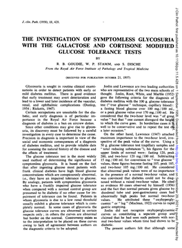 The Investigation of Symptomless Glycosuria with the Galactose and Cortisone Modified Glucose Tolerance Tests by R