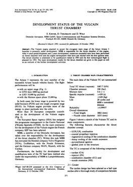 DEVELOPMENT STATUS of the VULCAIN THRUST Chambert