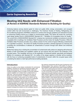 Meeting IAQ Needs with Enhanced Filtration (A Review of ASHRAE Standards Related to Building Air Quality)