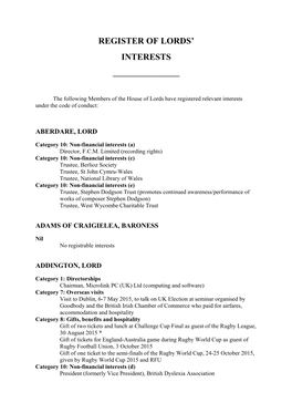 Register of Lords' Interests