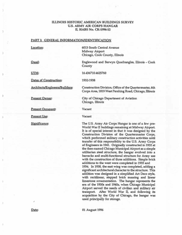 ILLINOIS HISTORIC AMERICAN BUILDINGS SURVEY U.S. ARMY AIR CORPS HANGAR IL HABS No