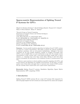 Sparse-Matrix Representation of Spiking Neural P Systems for Gpus