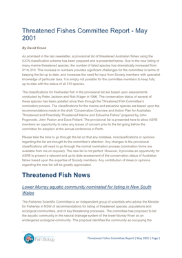 Threatened Fishes Committee Report - May 2001