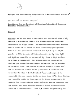 Hydrogen Atom Abstraction by Methyl Radicals in Methanol Glasses at 67-77°K^
