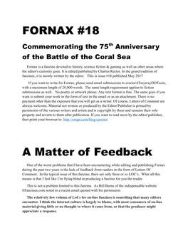 FORNAX #18 Commemorating the 75Th Anniversary of the Battle of the Coral Sea