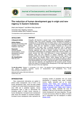 The Reduction of Human Development Gap in Origin and New Regency in Eastern Indonesia