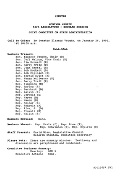 MINUTES MONTANA SENATE 53Rd LEGISLATURE