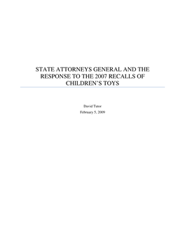 State Attorneys General and the Response to the 2007 Recalls of Children’S Toys