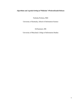Algorithms and Agenda-Setting in Wikileaks' #Podestaemails Release