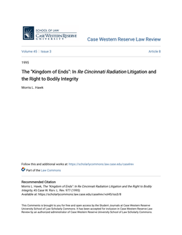 Re Cincinnati Radiation</I> Litigation and the Right to Bodily Integrity