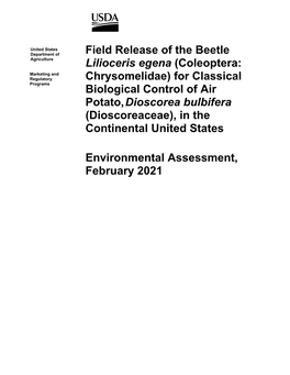 Lilioceris Egena Air Potato Biocontrol Environmental Assessment