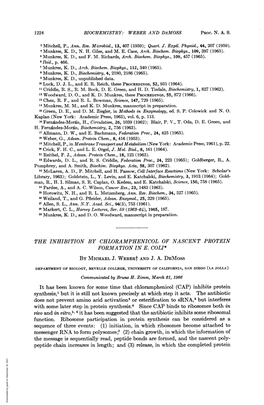 The Inhibition by Chloramphenicol of Nascent Protein Formation in E