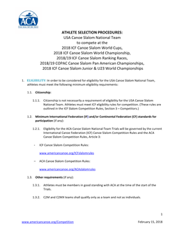 ATHLETE SELECTION PROCEDURES: USA Canoe