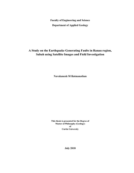 A Study on the Earthquake Generating Faults in Ranau Region, Sabah Using Satellite Images and Field Investigation