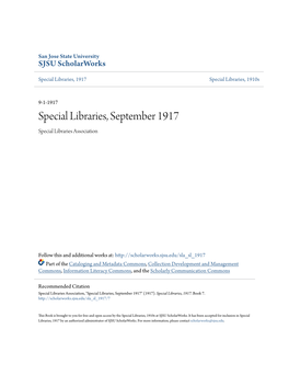 Special Libraries, September 1917 Special Libraries Association