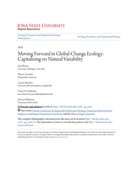 Moving Forward in Global-Change Ecology: Capitalizing on Natural Variability Inés Ibáñez University of Michigan - Ann Arbor