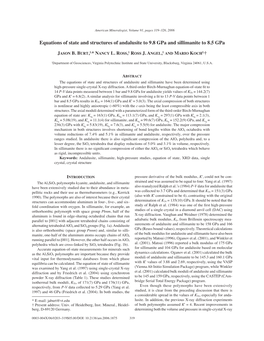 Equations of State and Structures of Andalusite to 9.8 Gpa and Sillimanite to 8.5 Gpa