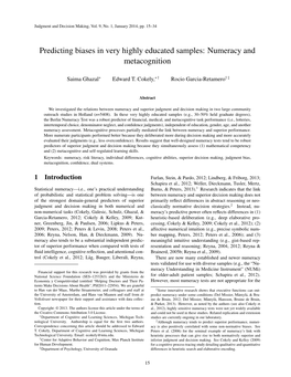 Predicting Biases in Very Highly Educated Samples: Numeracy and Metacognition