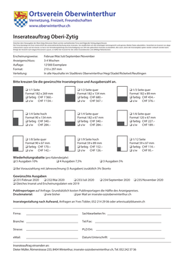 Inserateauftrag Oberi-Zytig