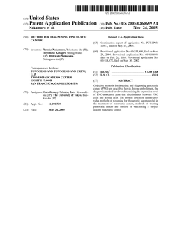 (12) Patent Application Publication (10) Pub. No.: US 2005/0260639 A1 Nakamura Et Al