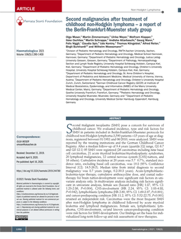 Second Malignancies After Treatment of Childhood Non-Hodgkin Lymphoma – a Report of the Berlin-Frankfurt-Muenster Study Group