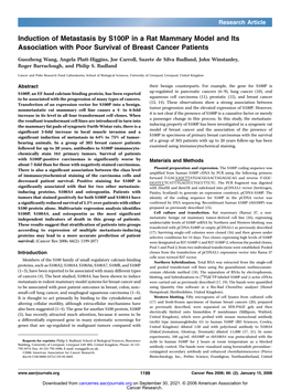 Induction of Metastasis by S100P in a Rat Mammary Model and Its Association with Poor Survival of Breast Cancer Patients