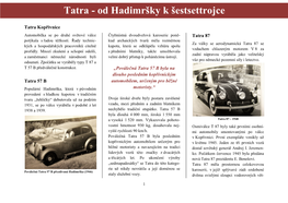 Tatra - Od Hadimršky K Šestsettrojce