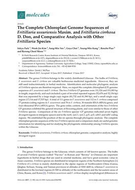 The Complete Chloroplast Genome Sequences of Fritillaria Ussuriensis Maxim