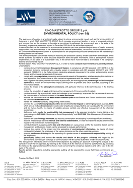 RINO MASTROTTO GROUP S.P.A. ENVIRONMENTAL POLICY (Rev. 02)