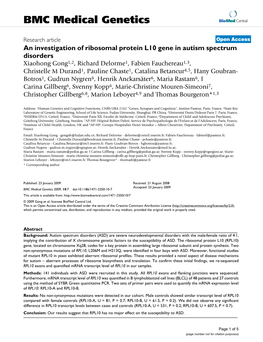 An Investigation of Ribosomal Protein L10 Gene in Autism Spectrum