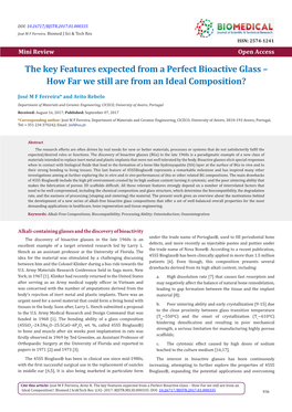 The Key Features Expected from a Perfect Bioactive Glass – How Far We Still Are from an Ideal Composition?