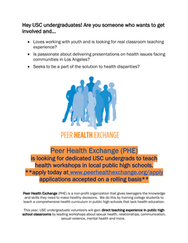 Peer Health Exchange -.Hub | Opportunities and Events from USC