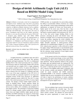 Design of 64-Bit Arithmetic Logic Unit (ALU) Based on BSIM4 Model Using Tanner