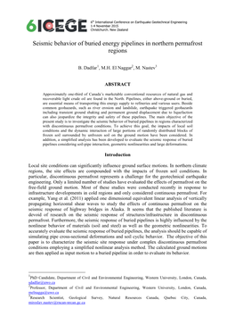 Seismic Behavior of Buried Energy Pipelines in Northern Permafrost Regions