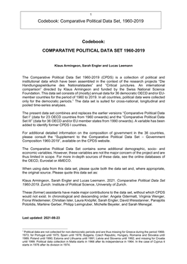 Comparative Political Data Set, 1960-2019 Codebook