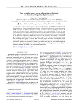 (2020) Time-Crystalline Phases and Period-Doubling Oscillations in One-Dimensional Floquet Topological Insulators