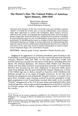 The Cultural Politics of American Sport Hunters, 1880-19101