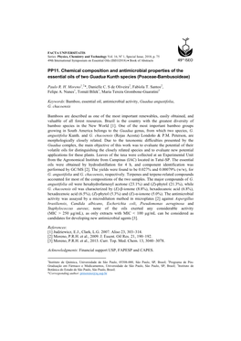 PP11. Chemical Composition and Antimicrobial Properties of the Essential Oils of Two Guadua Kunth Species (Poaceae-Bambusoideae)