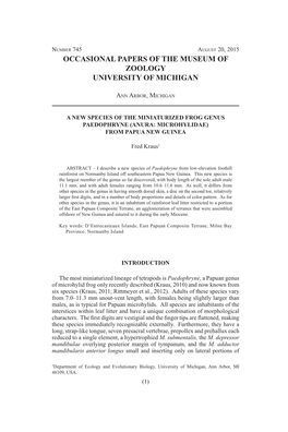 Occasional Papers of the Museum of Zoology University of Michigan