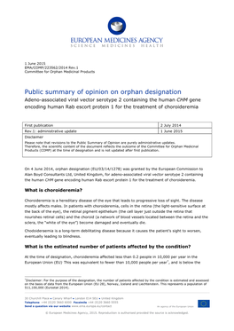 Public Summary of Opinion on Orphan Designation of Adeno-Associated