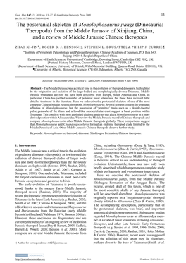 The Postcranial Skeleton of Monolophosaurus Jiangi