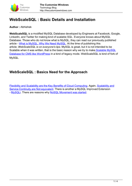 Webscalesql : Basic Details and Installation