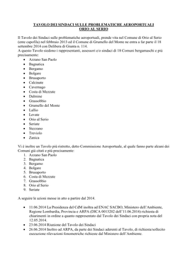 Tavolo Dei Sindaci Sulle Problematiche Aeroportuali Orio Al Serio