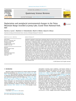 Deglaciation and Postglacial Environmental Changes in the Teton Mountain Range Recorded at Jenny Lake, Grand Teton National Park, WY