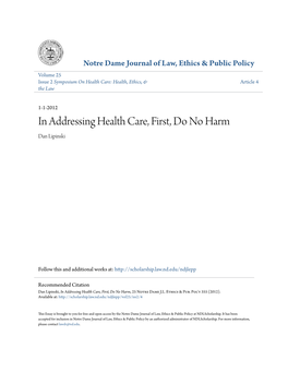 In Addressing Health Care, First, Do No Harm Dan Lipinski