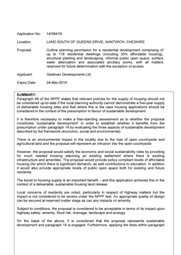 LAND SOUTH of QUEENS DRIVE, NANTWICH, CHESHIRE Proposal