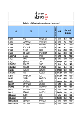 Horaire Des Restrictions De Stationnement Sur Rue À Saint-Léonard