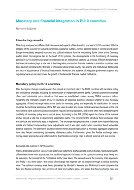 Monetary and Financial Integration in EU10 Countries