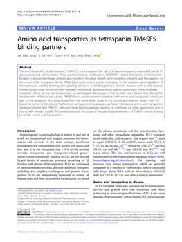 Amino Acid Transporters As Tetraspanin TM4SF5 Binding Partners Jae Woo Jung1,Jieonkim2,Eunmikim2 and Jung Weon Lee 1,2