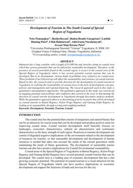 Development of Tourism in the South Coastal of Special Region of Yogyakarta